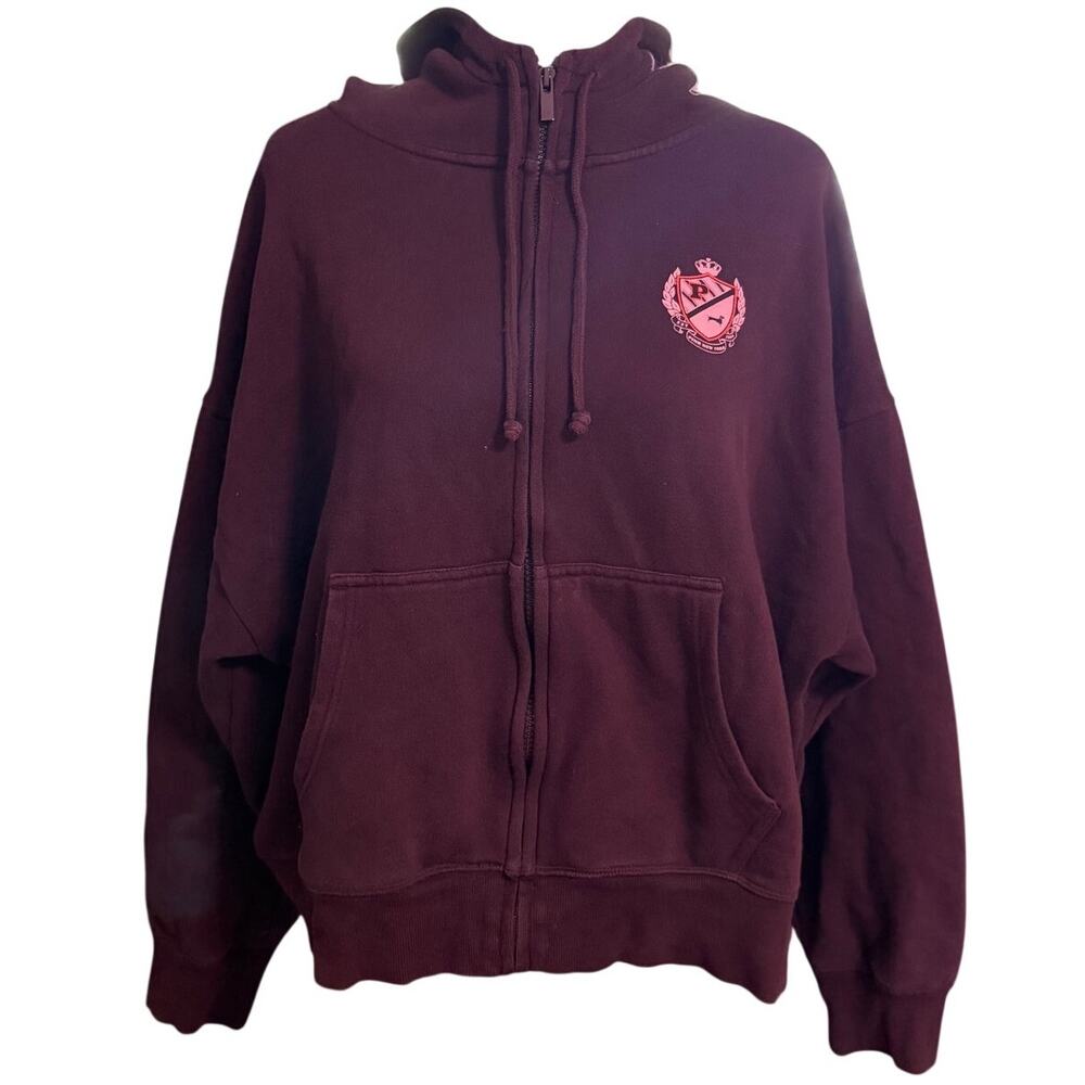 Victoria's Secret PINK Burgundy Crop Oversized Zip Up Sweater Size XL